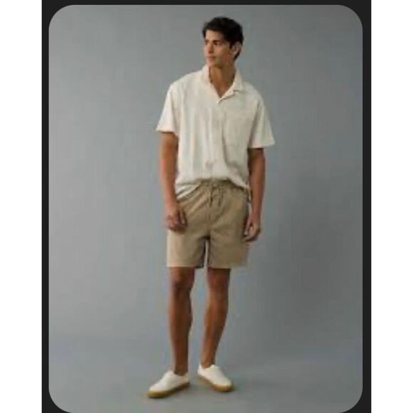 AE77 American Eagle Tan Men’s Pull On Shorts With Elastic Waist Size Small - Picture 1 of 5